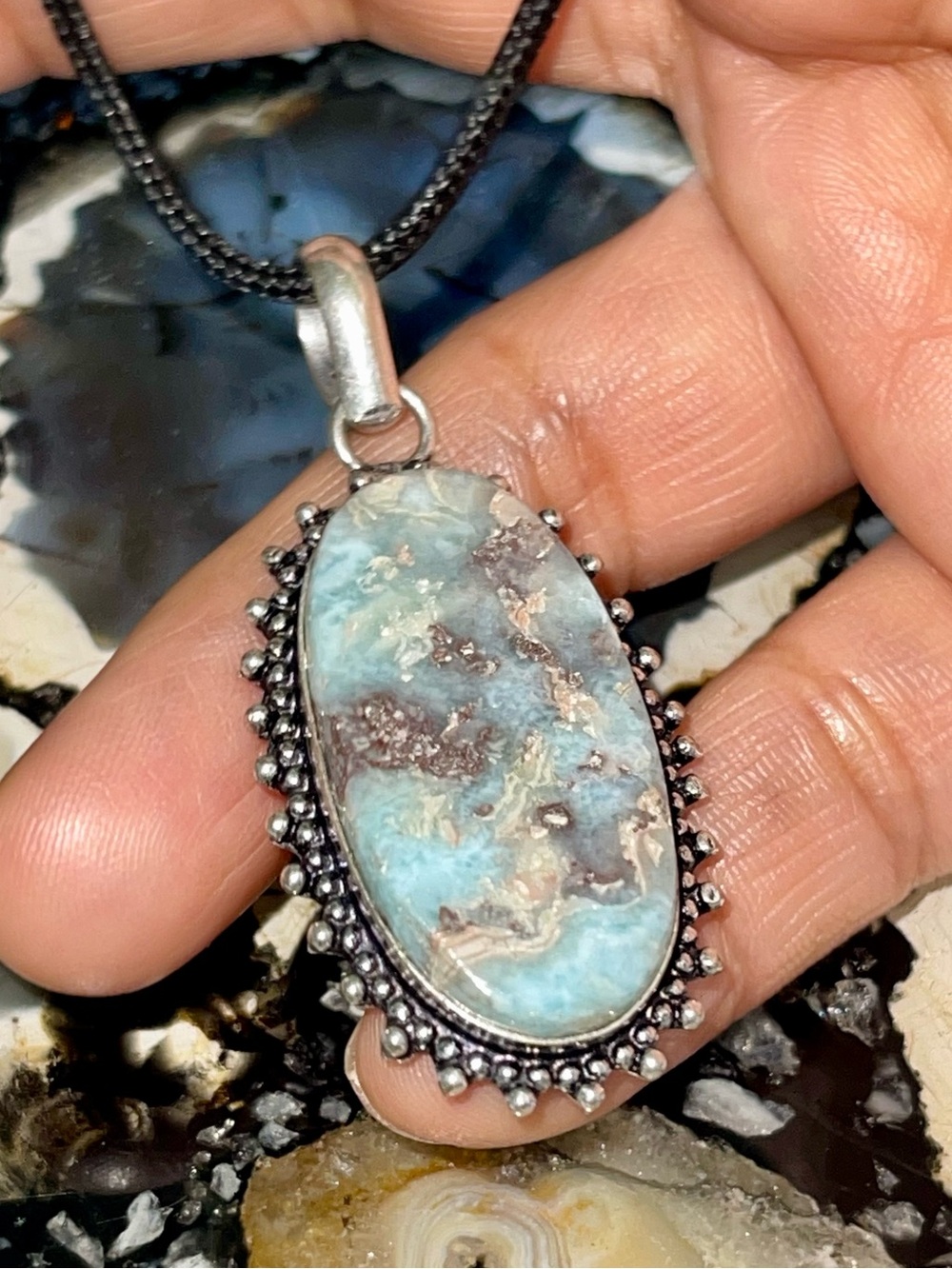 Caribbean DR Larimar Crystal Pendant 2” - Picture 6 of 11